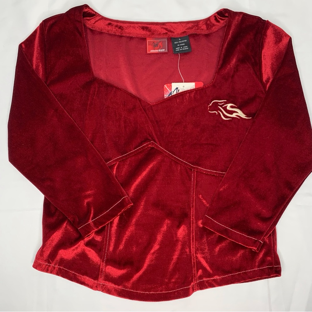 90S DEAD STOCK Johnny blaze red velvet corset crop top